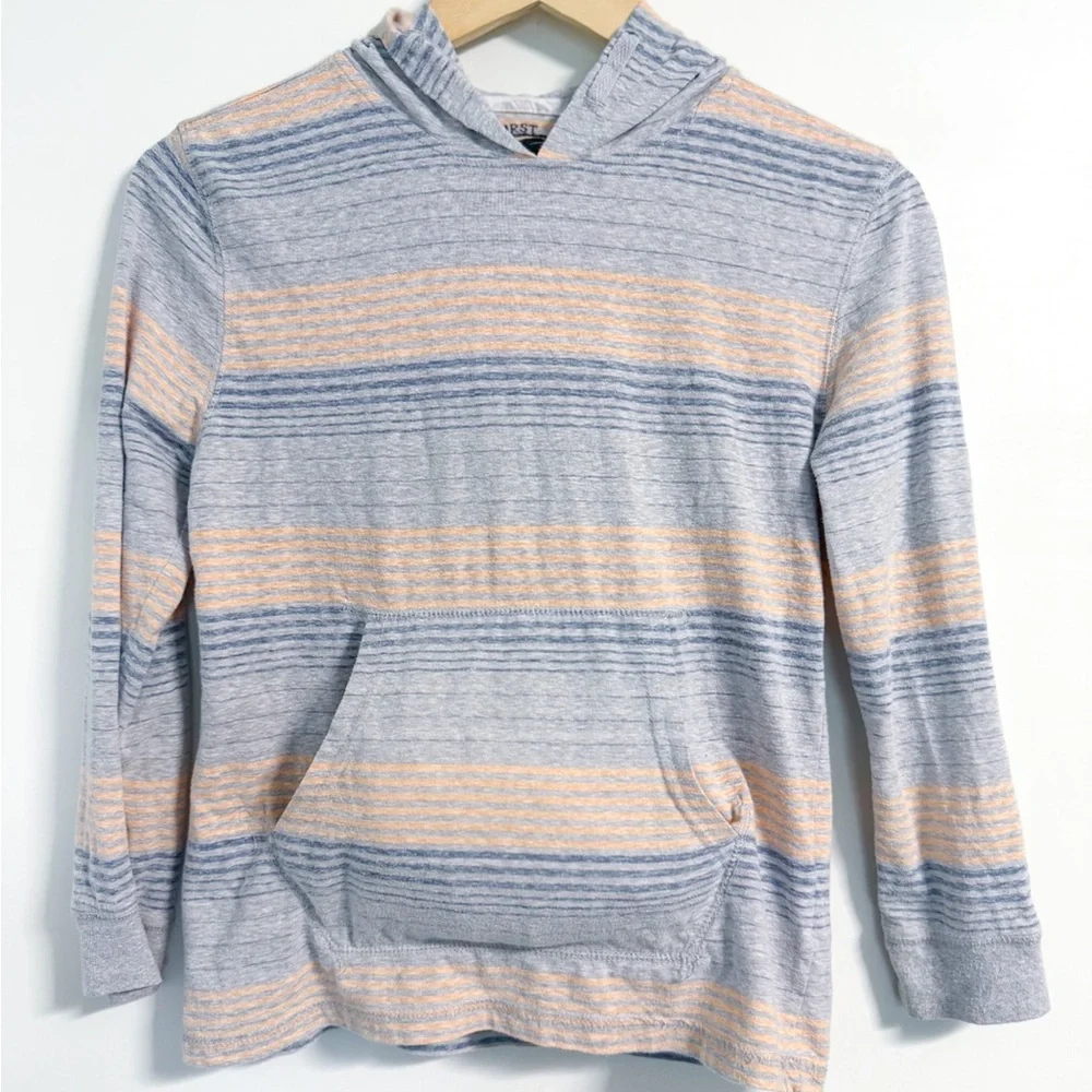 First Wave Girls 10/12 Lightweight Striped Pullover Hoodie Gray Orange